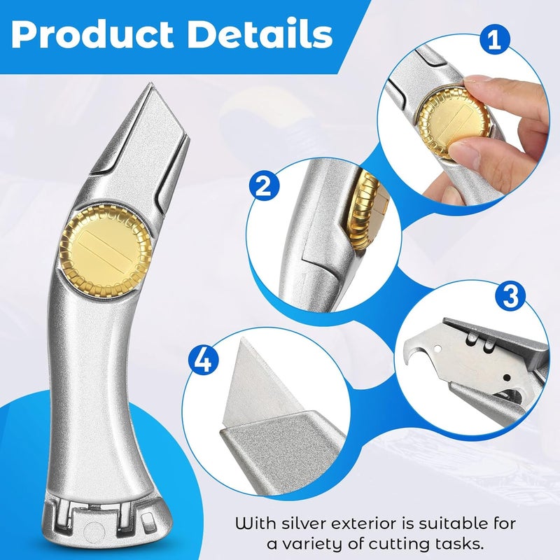 lizenoz 10 Pcs Silver Fixed Blade Roofing Knife Utility Knife with 3 functions for 30 blades Box Cutter with Holster Belt Clip Roofing Tools for Carpet, Outdoor Indoor Construction Marking - Image 2
